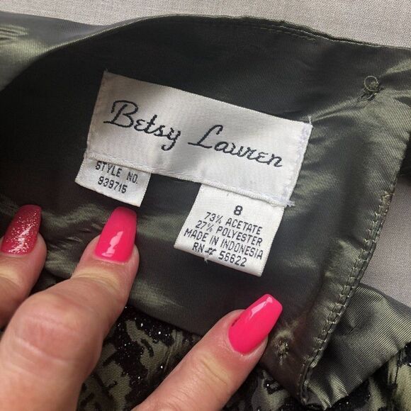 Vtg 90's Betsy Lauren Olive Green Evening Blouse Taffeta 8 Embossed Velvet NYE - Picture 12 of 12